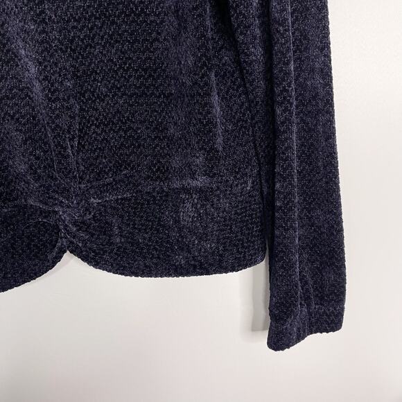 New Skies Are Blue Large L Navy Blue Chenille Twist Front Sweater Crew Neck Cozy - Picture 4 of 8